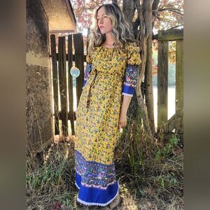 The Peasant Covered Peasant Dress 1960s Puff Sleeve Summer Maxi Levoy's Sz M